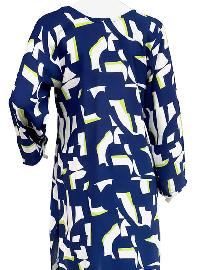 Abstract Navy Printed 2 Piece Stitched Cord Set