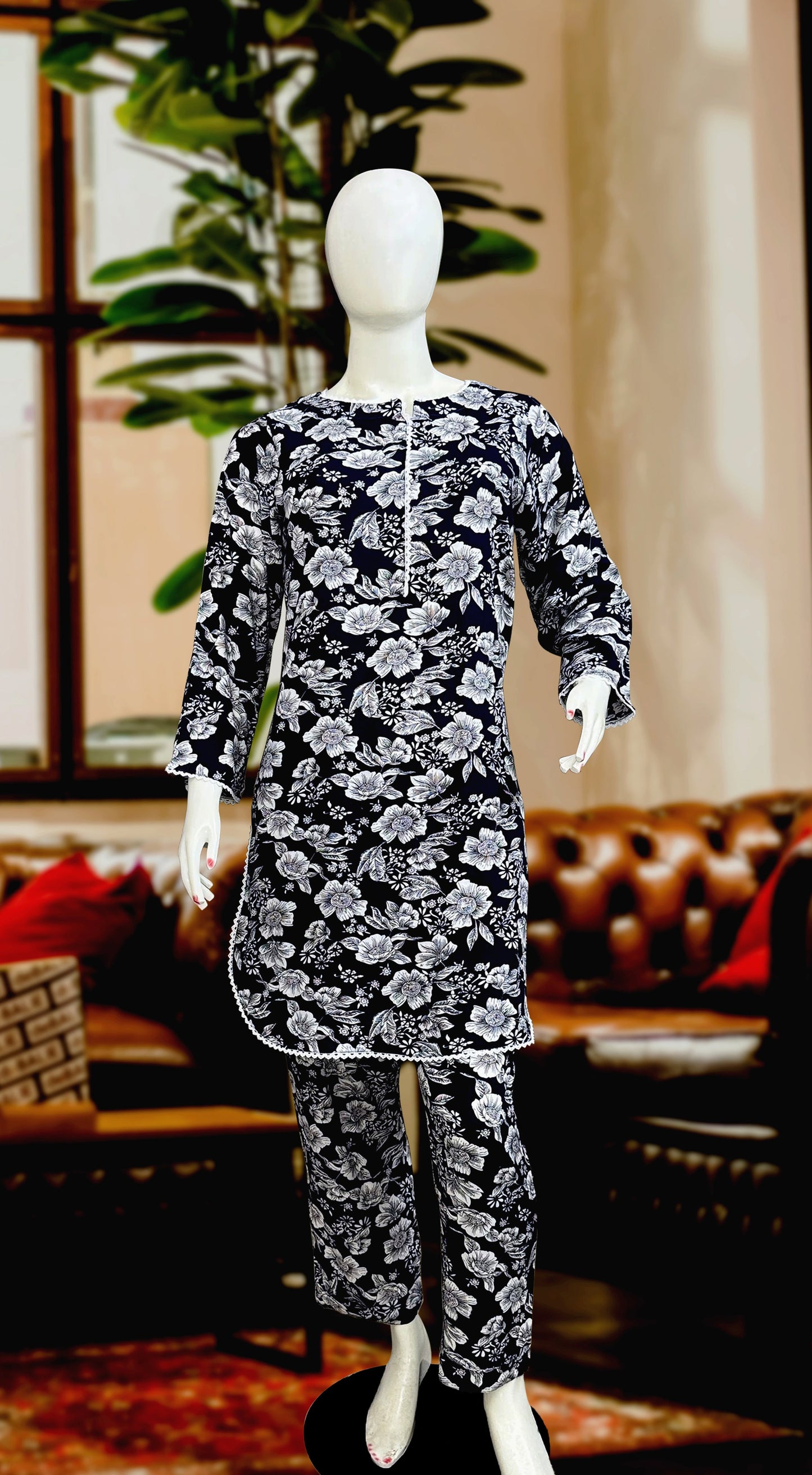 Midnight Floral Elegance2 Piece Stitched Cord Set