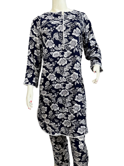 Midnight Floral Elegance2 Piece Stitched Cord Set