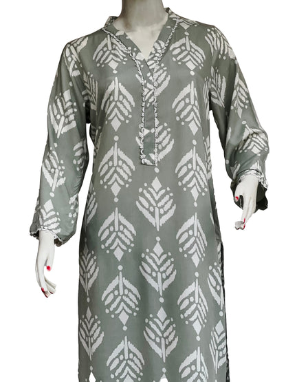 Gray Ethnic Printed 2 Piece Stitched Cord Set