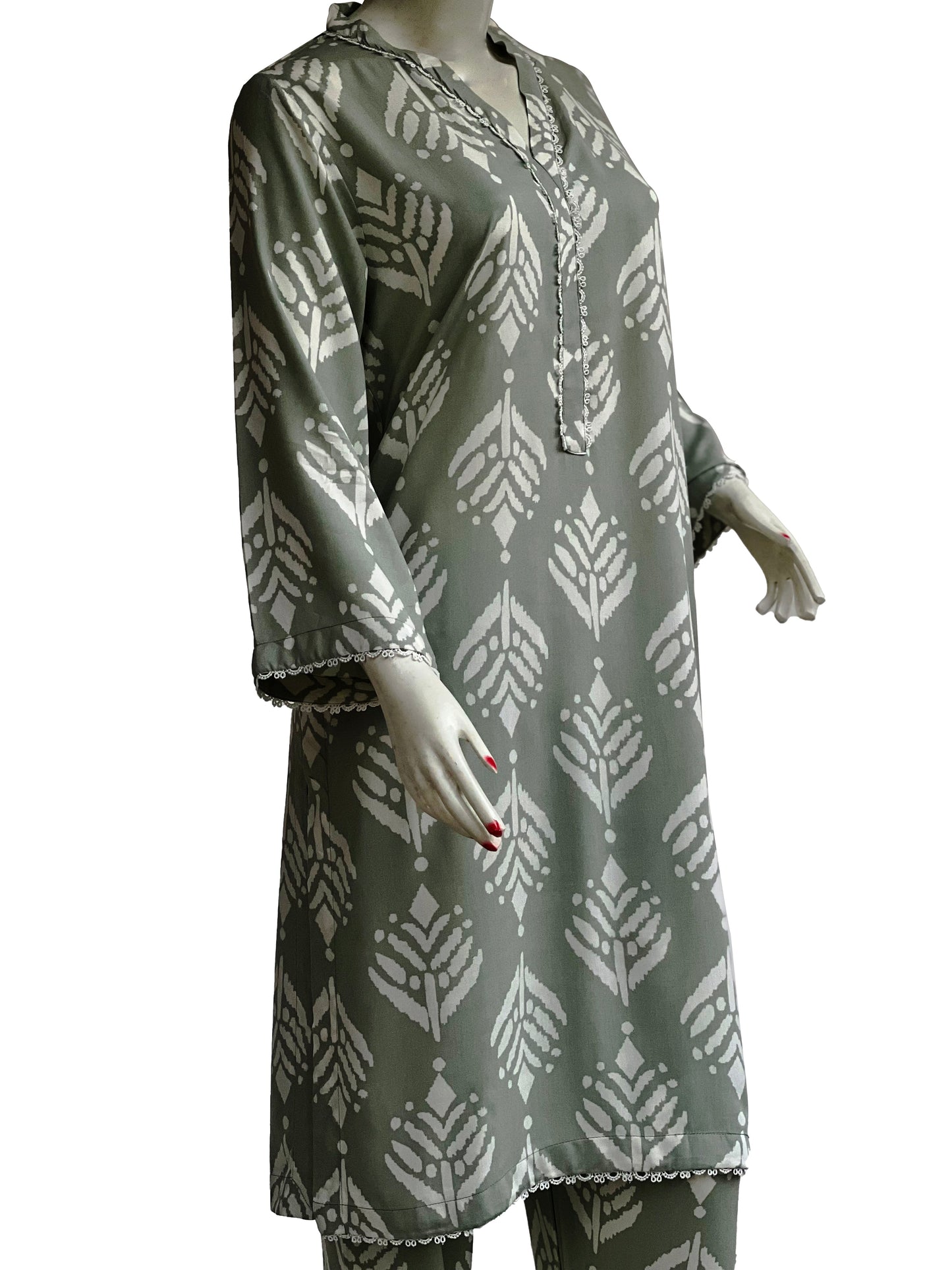 Gray Ethnic Printed 2 Piece Stitched Cord Set