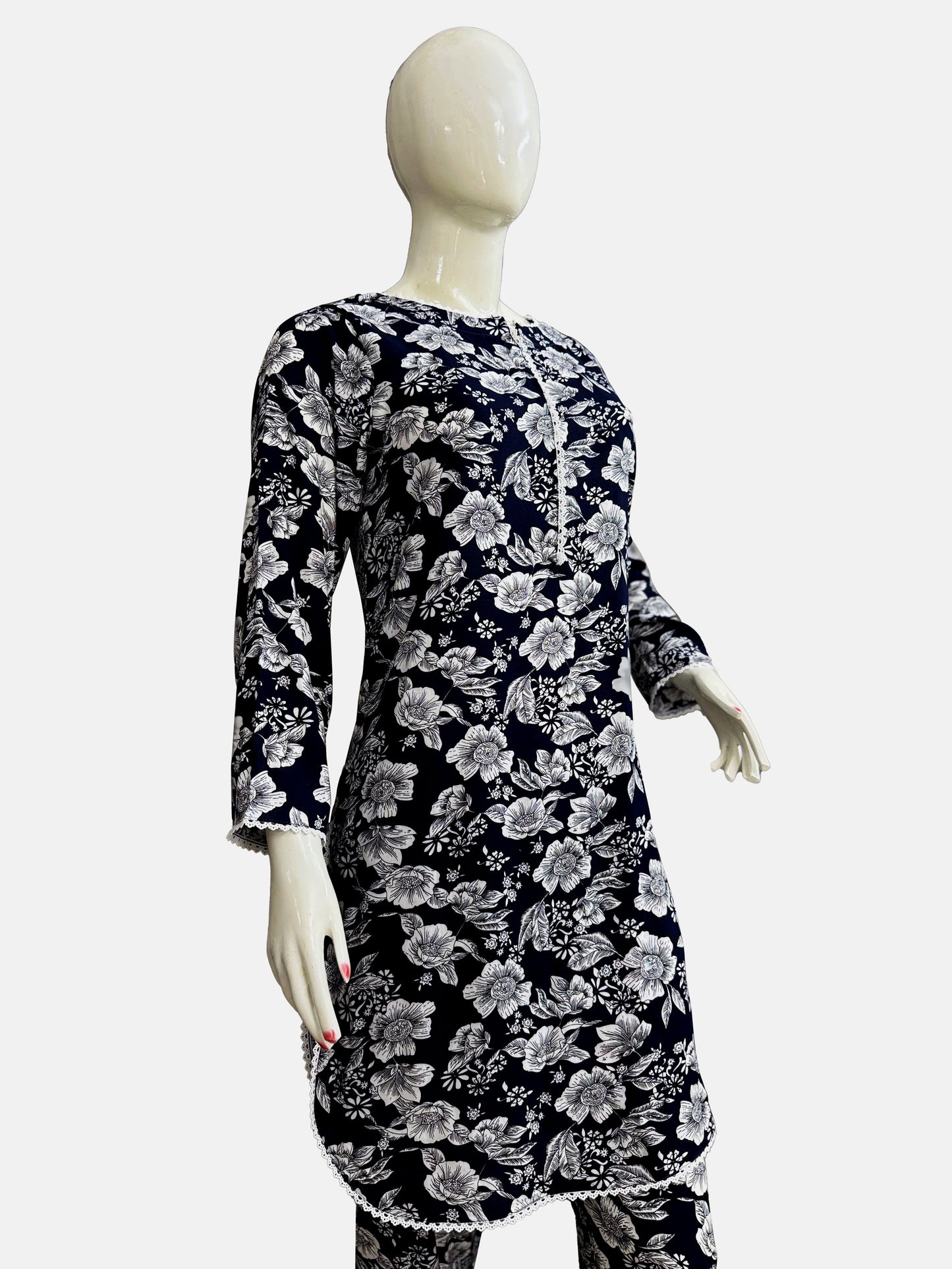 Midnight Floral Elegance2 Piece Stitched Cord Set