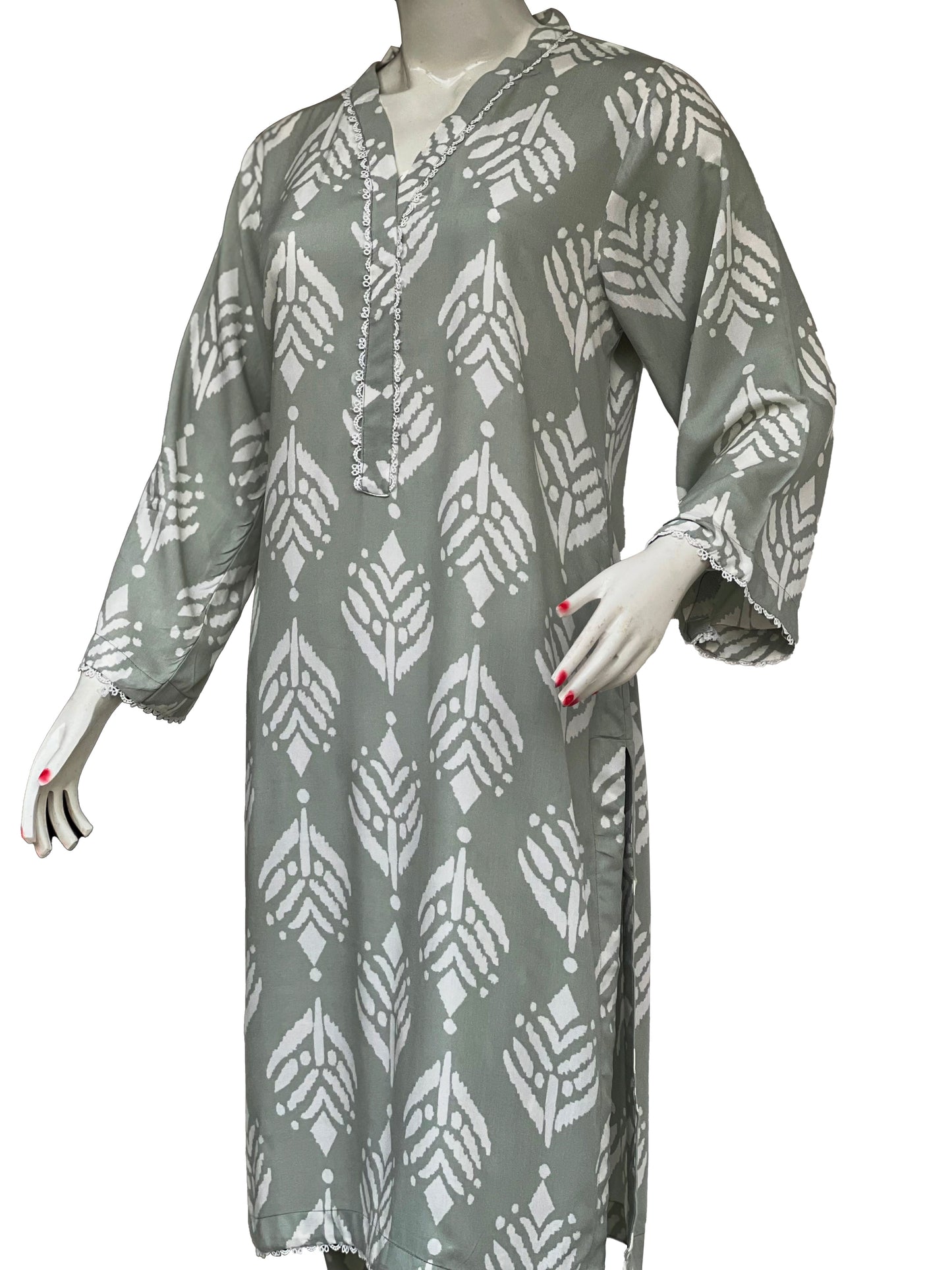 Gray Ethnic Printed 2 Piece Stitched Cord Set